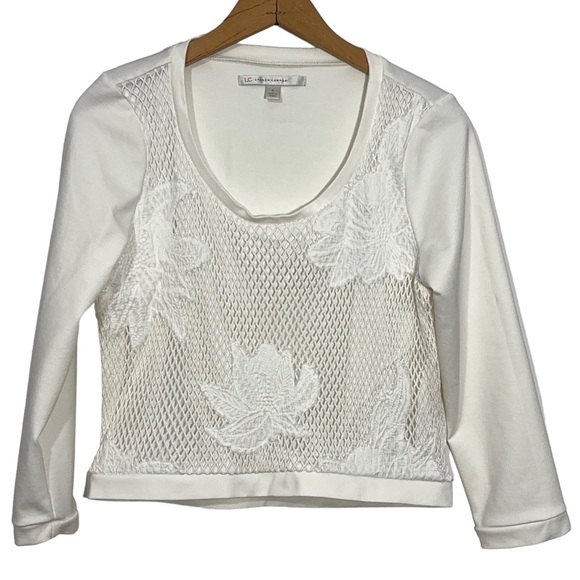 LC Lauren Conrad Tops - Lauren Conrad Cropped Floral Fishnet Top